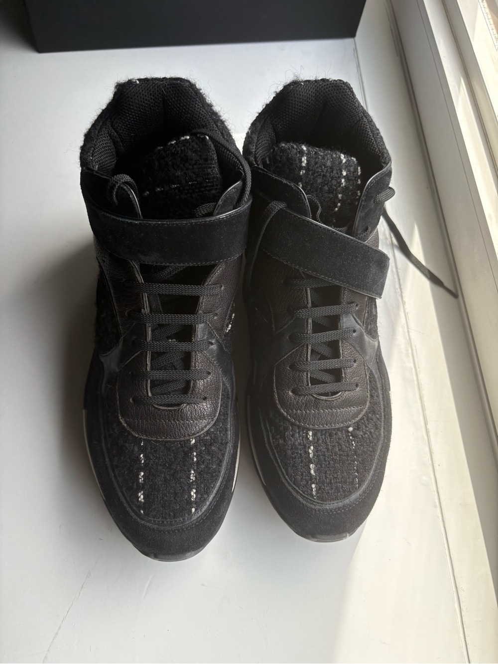 CHANEL Black Men's High-Top Tweed & Leather Boots